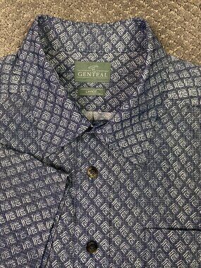 GenTeal Shirt Mens Large Blue Geometric Short Sleeve Sport Performance Button Up